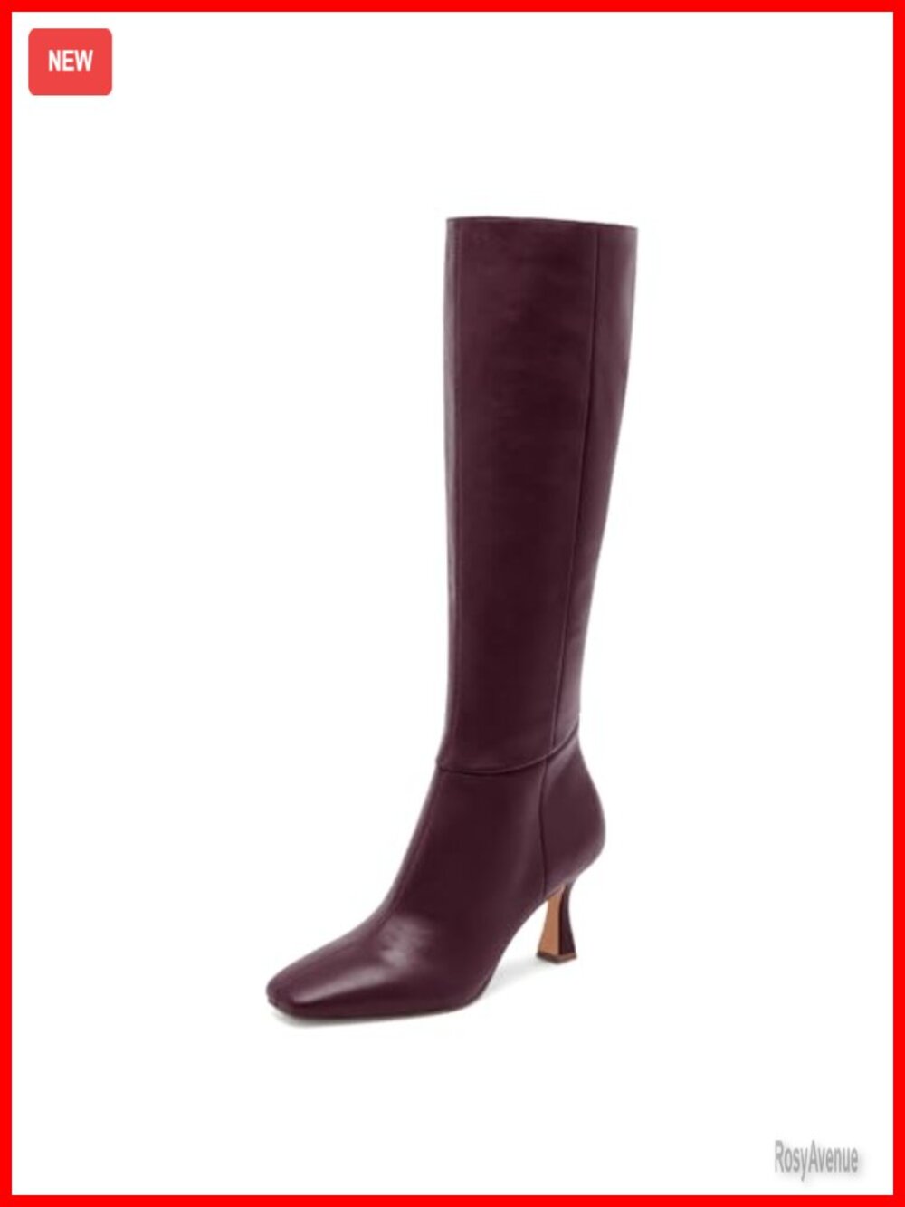 Faux Leather Knee High Boots Kitten Heel Square Toe Side Zip Dress Boots
